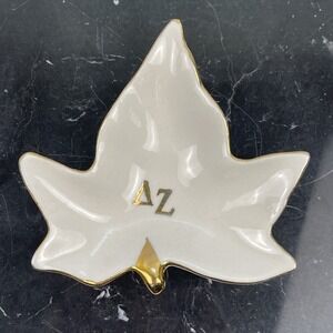 Vtg 1950s Hand Painted Maple Leaf Delta Zeta Trinket Dish Porcelain